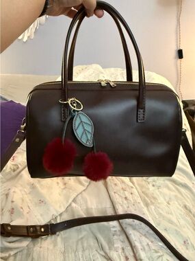 NWOT Portland Leather Sloan XL Doctor Bag  Brown Satchel Bag with Cherry Charm
